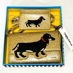 Marc Tetro Dachshund Crossbody Purse & Matching Cardholder Wallet Gold Glitter